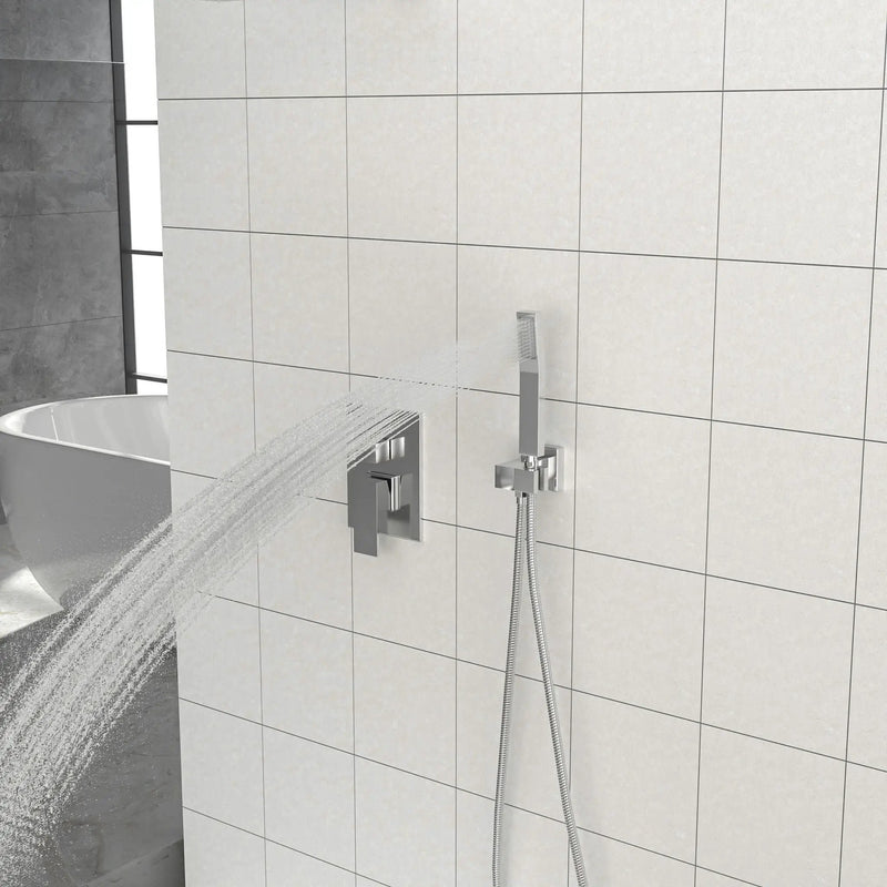 10" Square Dual Shower Head System Wall Mounted With Rough In Valve Modern Bathroom Fixture by HouseOfZazla