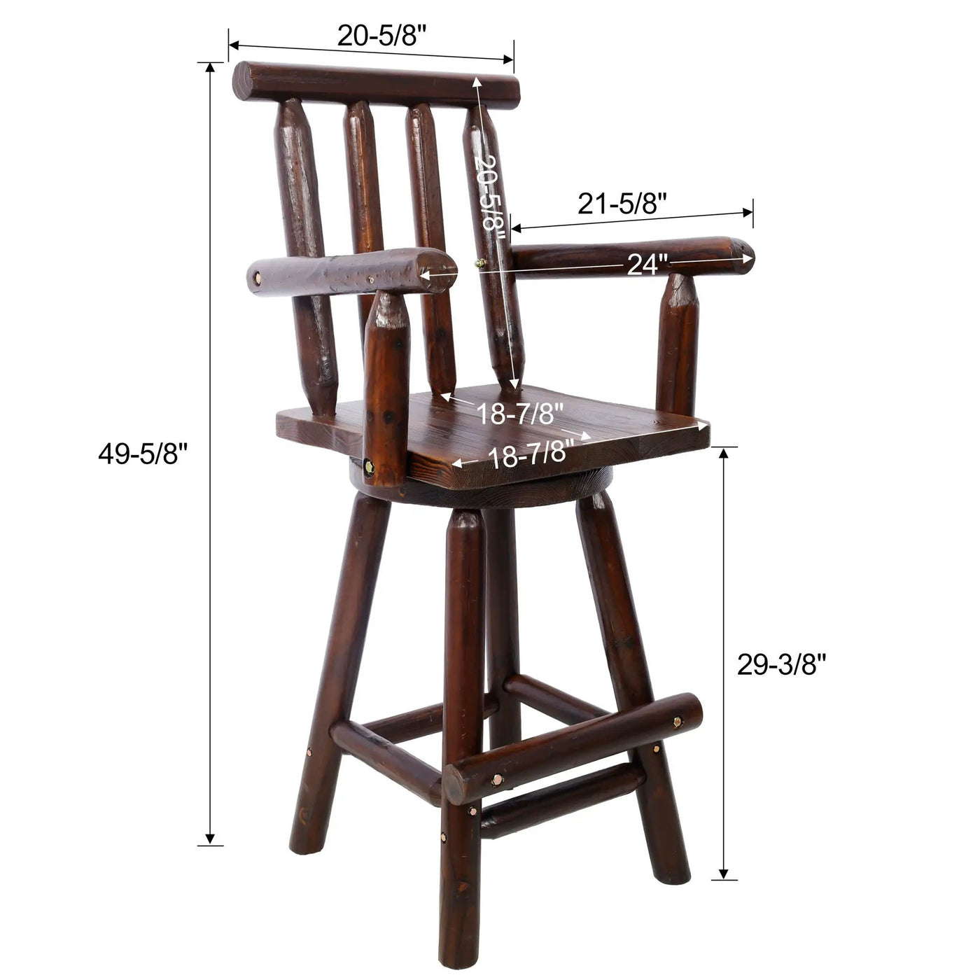 Rustic Bar Stool, Fir Wood Construction, Wide Armrest by Unique Piece Furniture