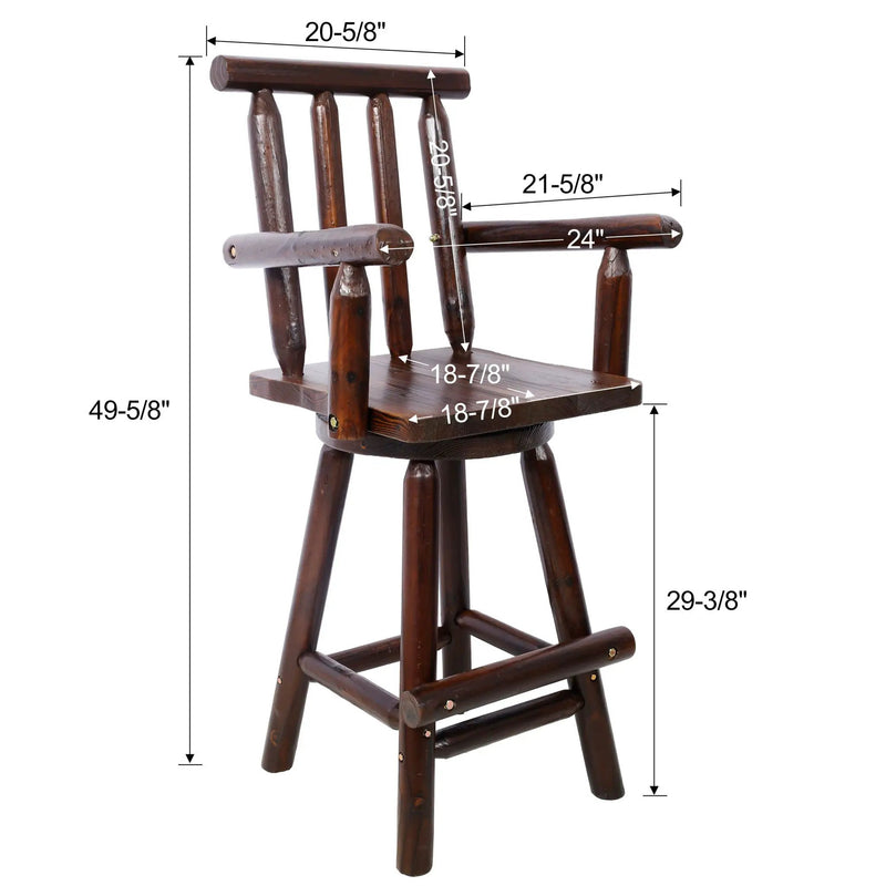 Rustic Bar Stool, Fir Wood Construction, Wide Armrest by Unique Piece Furniture