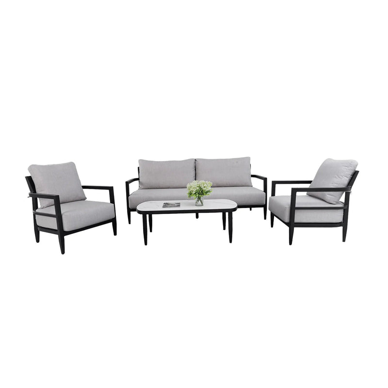 Outdoor Conversation Set With Chairs, Bench Sofa, Tables, Sunbrella Cushions by HouseOfZazla