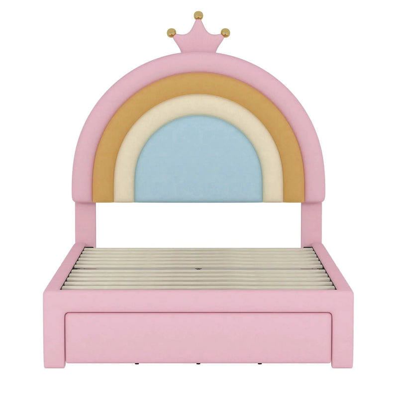 Upholstered Rainbow Design Bed, Princess Platform Bed With Storage Drawer by Unique Piece Furniture