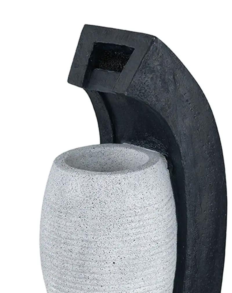 Water Fountain With Vase Design, With Light And Pump, For Indoor And Outdoor - Black / White by Unique Piece Furniture