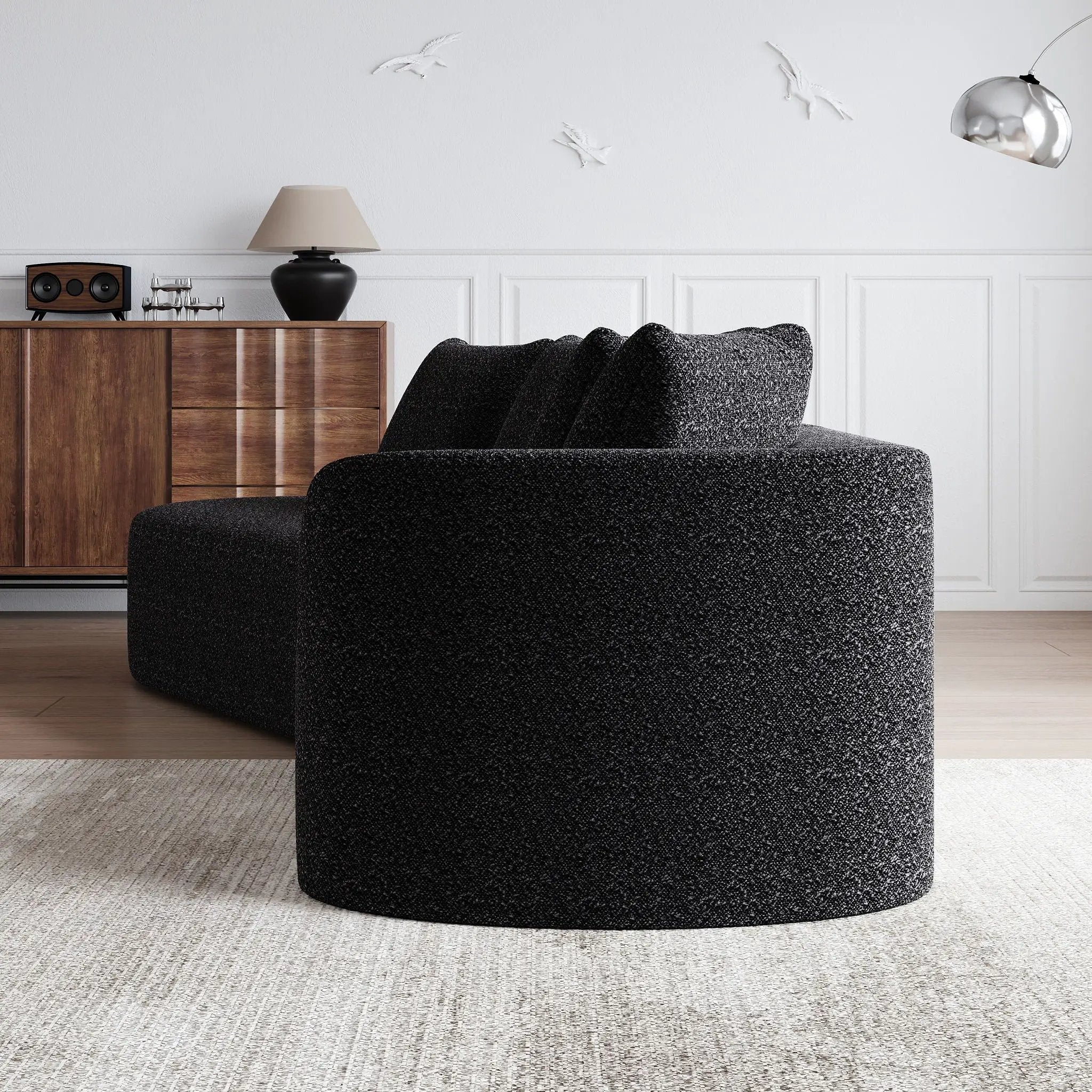Upholstered Oversized Sectional Sofa, 4 Seater Extra Deep & Wide Seat Curved Cloud Couch With 4 Throw Pillows, Free Combination Living Room - Black by HouseOfZazla