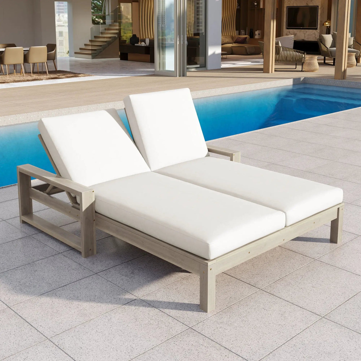 Outdoor Double Lounge Chair With 5 Position Adjustable Backrest by Unique Piece Furniture