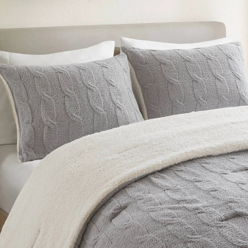 3 Pieces Full/Queen Cable Knit Chenille Comforter Set Gray by HouseOfZazla