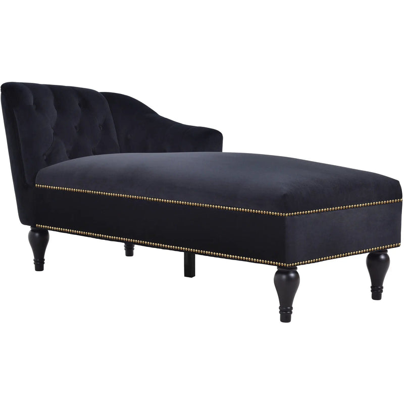 Velvet Chaise Lounge, Button Tufted Right Arm Facing Lounge Chair With Nailhead Trim For Living Room - Black by HouseOfZazla