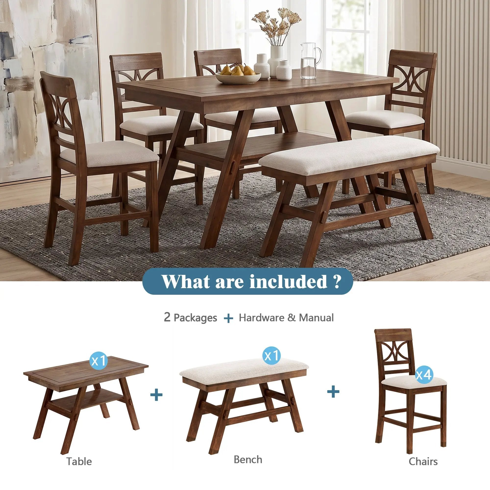 Topmax 6-Piece Wood Counter Height Dining Table Set with Storage Shelf by HouseOfZazla