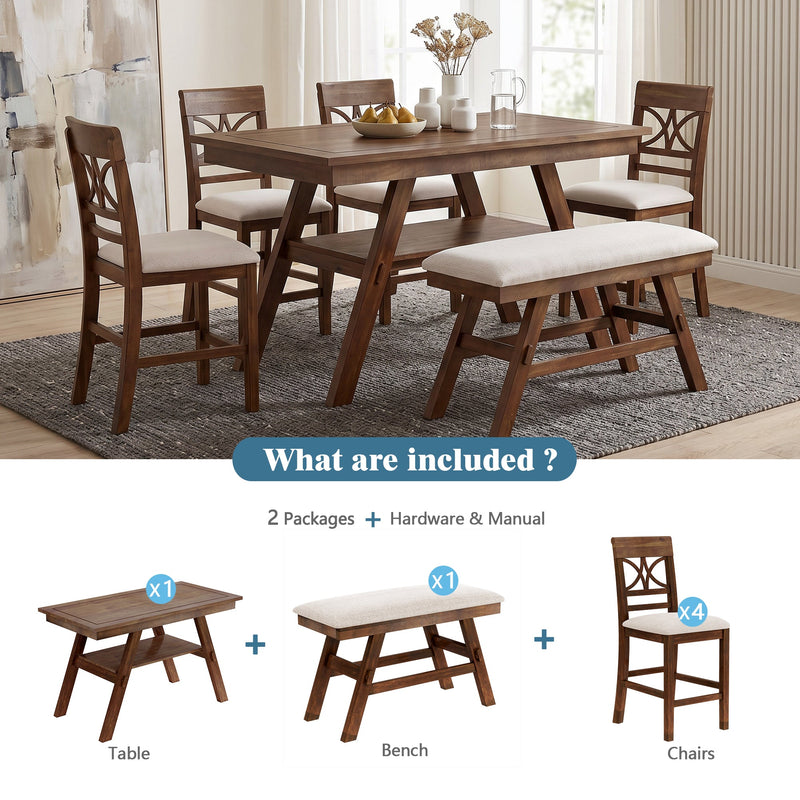 Topmax 6-Piece Wood Counter Height Dining Table Set with Storage Shelf by HouseOfZazla