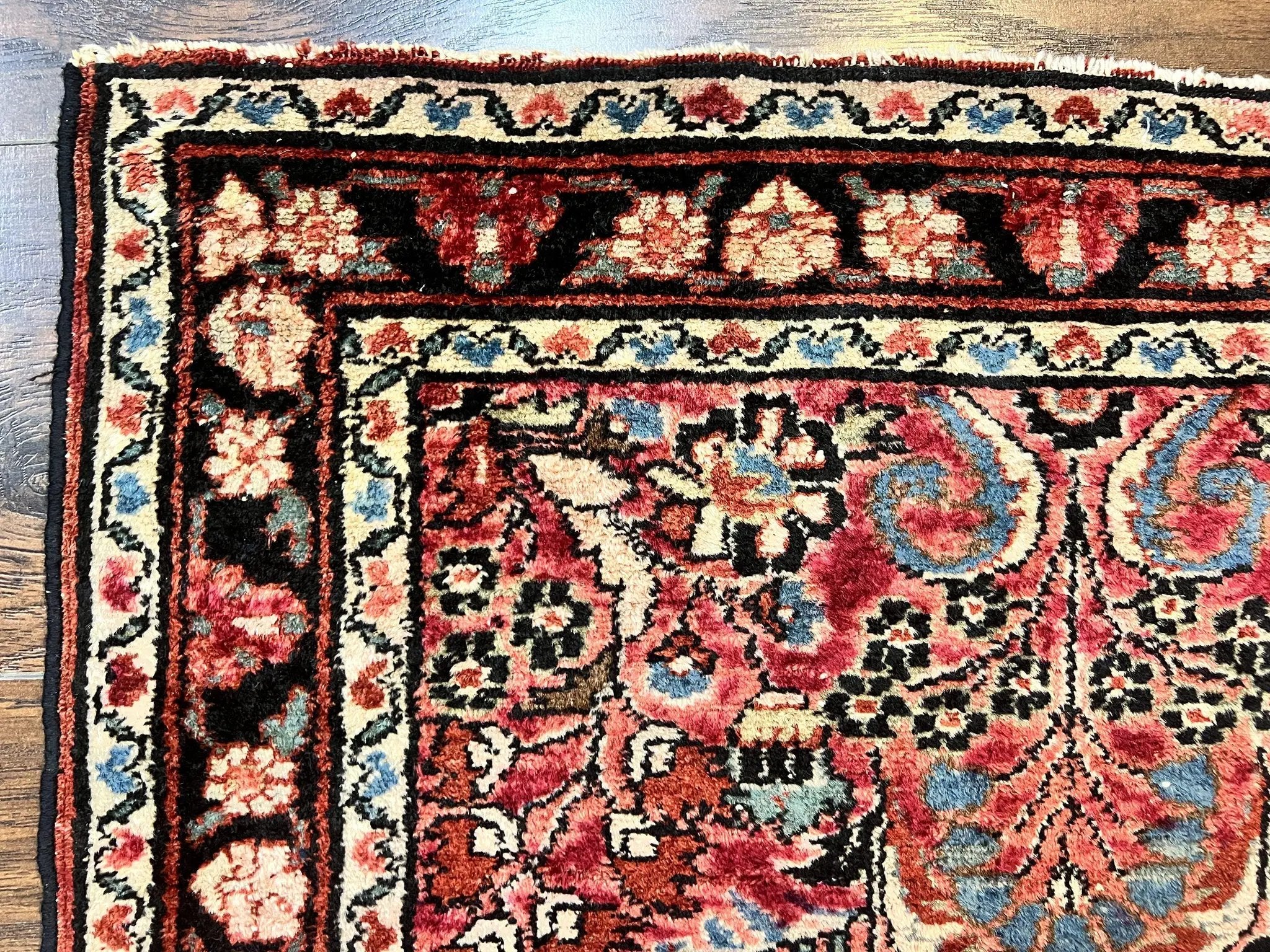 Small Antique Persian Rug 2.6 x 4, Red Floral Handmade 1920s Wool Rug, Persian Hamadan Lilian Rug by Jewel Rugs