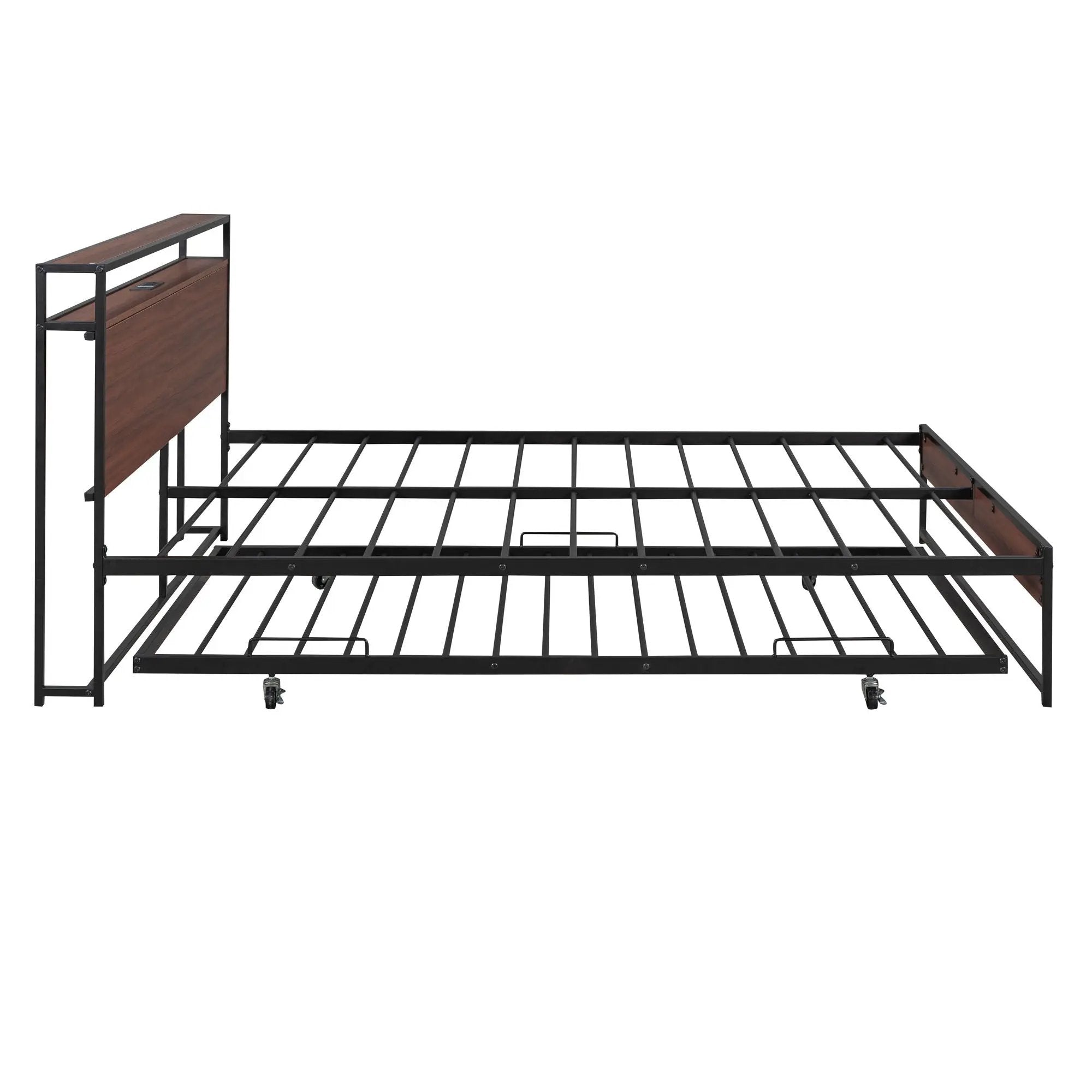 Platform Bed Frame With Trundle, USB Ports And Slat Support, No Box Spring Needed by HouseOfZazla