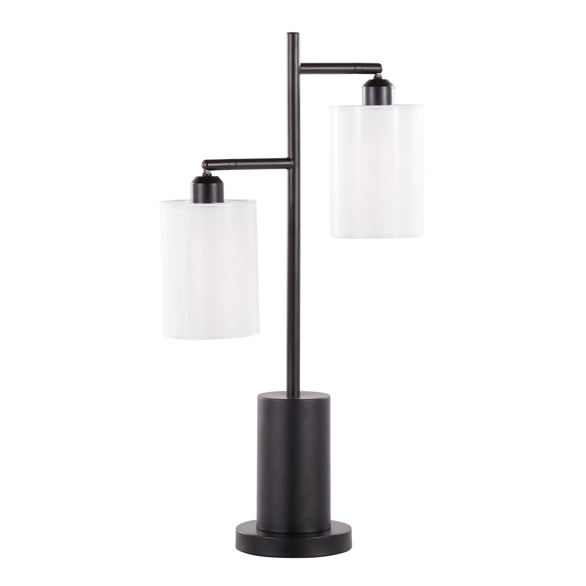 Cannes Contemporary Table Lamp in Black Metal with White Shades by HouseOfZazla