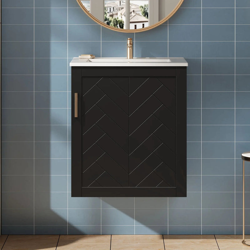 Modern Wall Mounted Bathroom Cabinet With Side Shelf And Ceramic Sink by Unique Piece Furniture