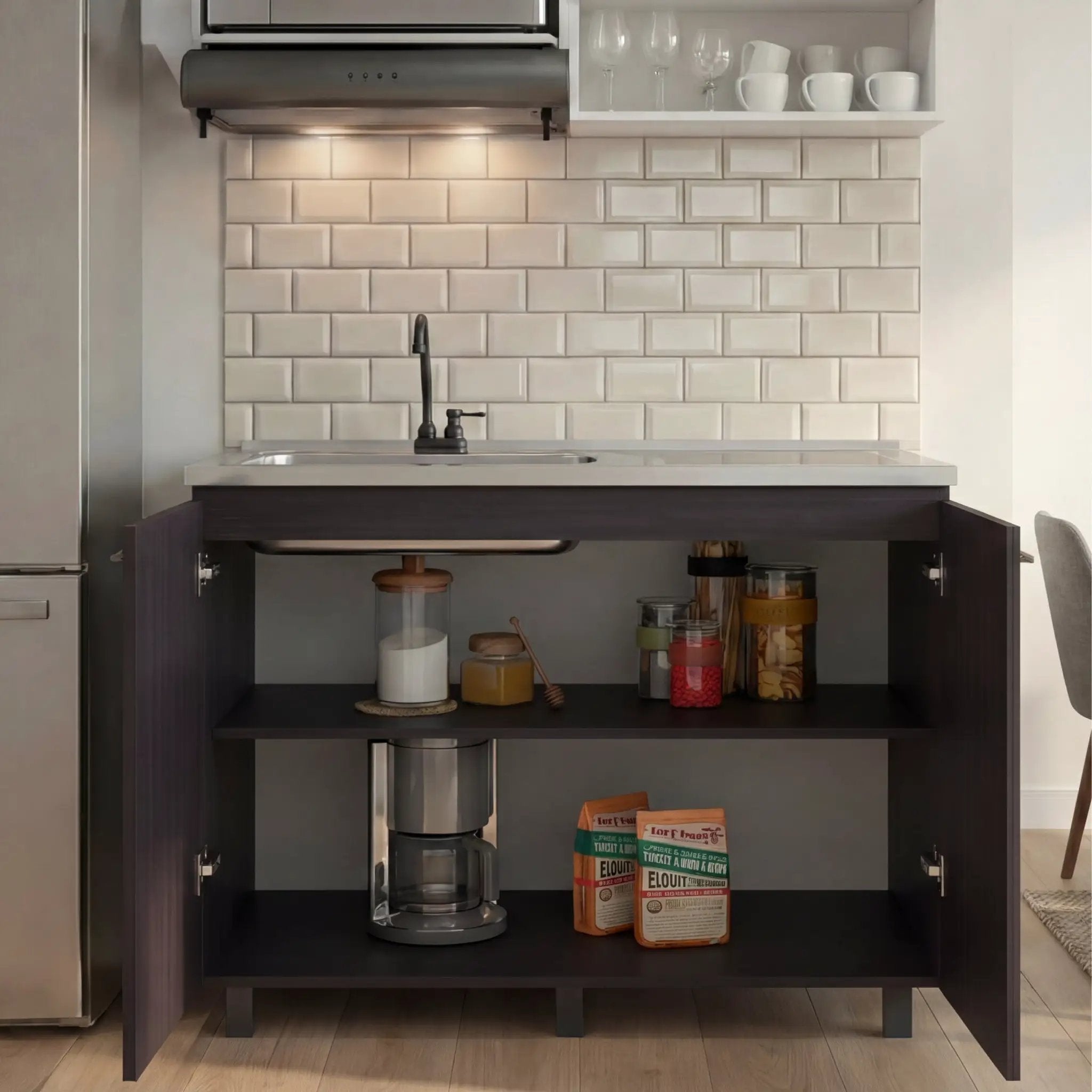 Napoles 2 Utility Sink with Cabinet, Stainless Steel Countertop, Interior Shelf - Wenge by HouseOfZazla