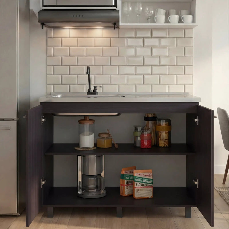 Napoles 2 Utility Sink with Cabinet, Stainless Steel Countertop, Interior Shelf - Wenge by HouseOfZazla