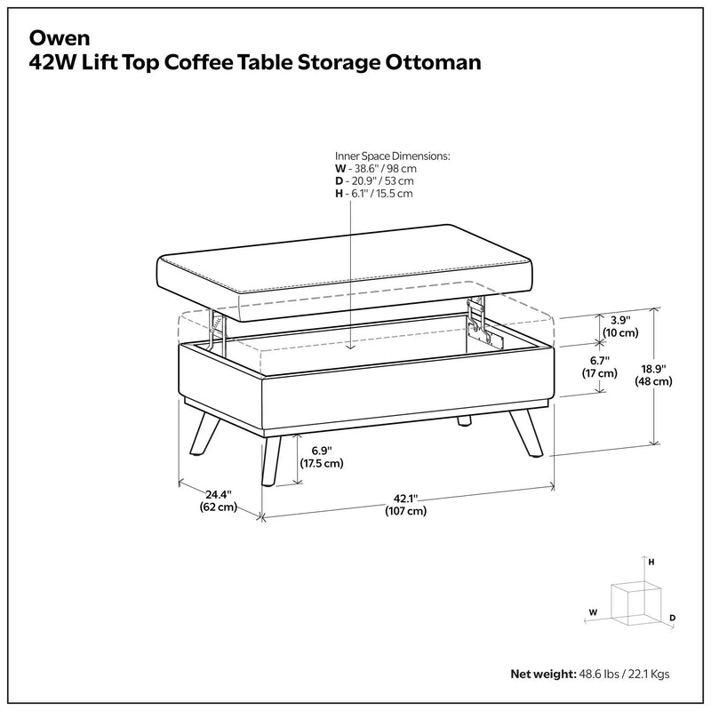 Owen - Lift Top Large Coffee Table Storage Ottoman, Mid Century Style by Unique Piece Furniture