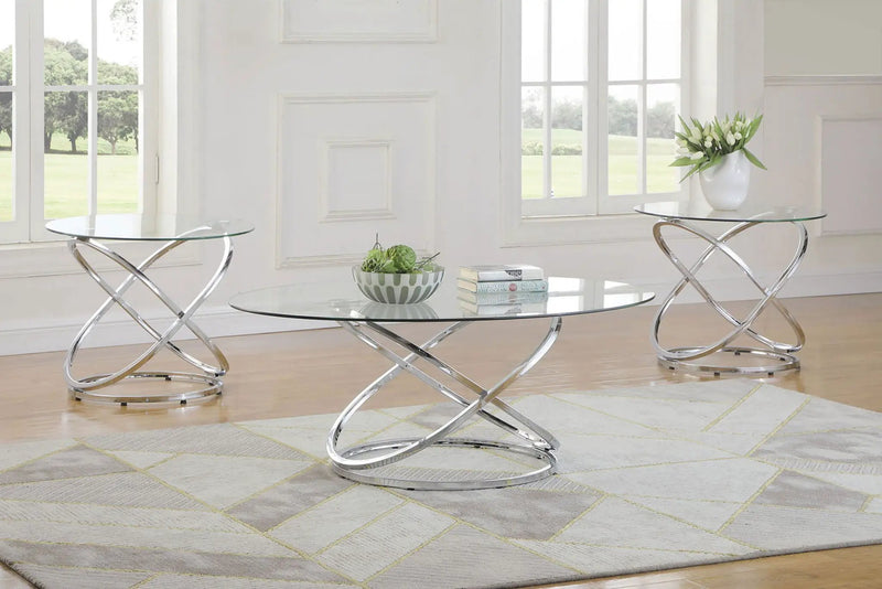 Warren 3-piece Oval Glass Top Coffee Table Set Chrome by Unique Piece Furniture
