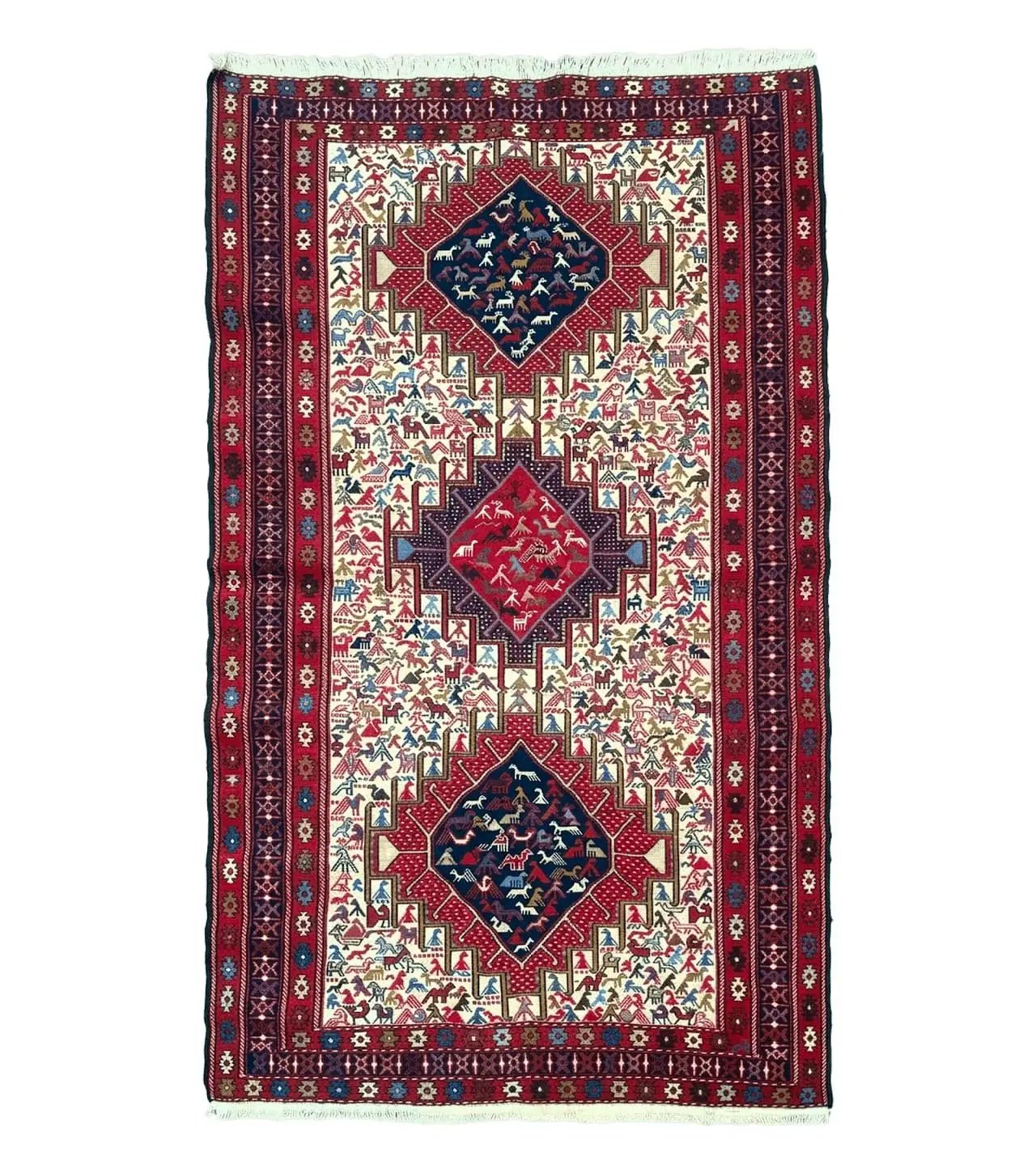 Persian Soumak Kilim Rug 4x6, Triple Medallions Tribal Pictorials, Caucasian Azerbaijani Kilim by Jewel Rugs