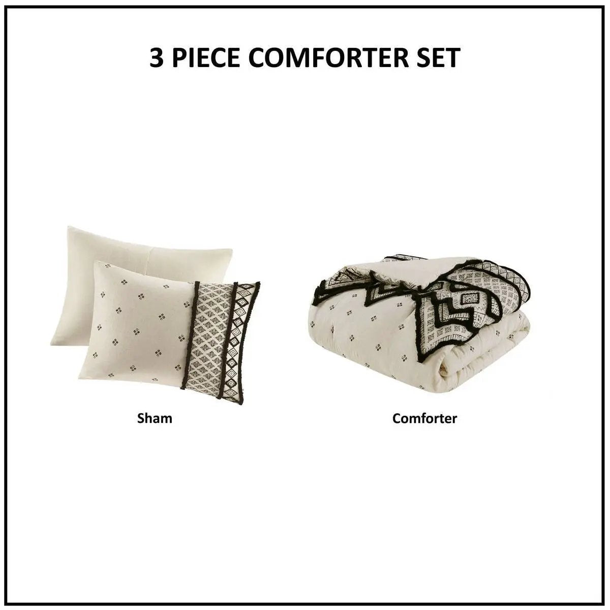 3 Piece Cotton and Flax Linen Blend Comforter Set Natural King/Cal King by HouseOfZazla