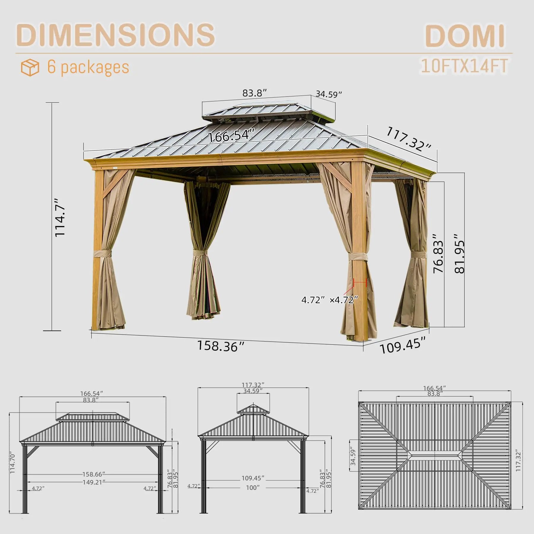 10' x 14' Hardtop Gazebo with Galvanized Steel Double Roof and Wood Grain Frame by HouseOfZazla