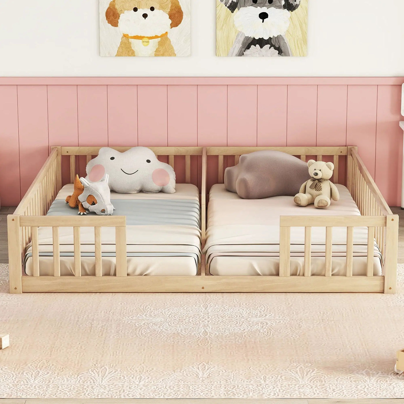 Double Floor Bed With Fence, Guardrails, Without Door by Unique Piece Furniture