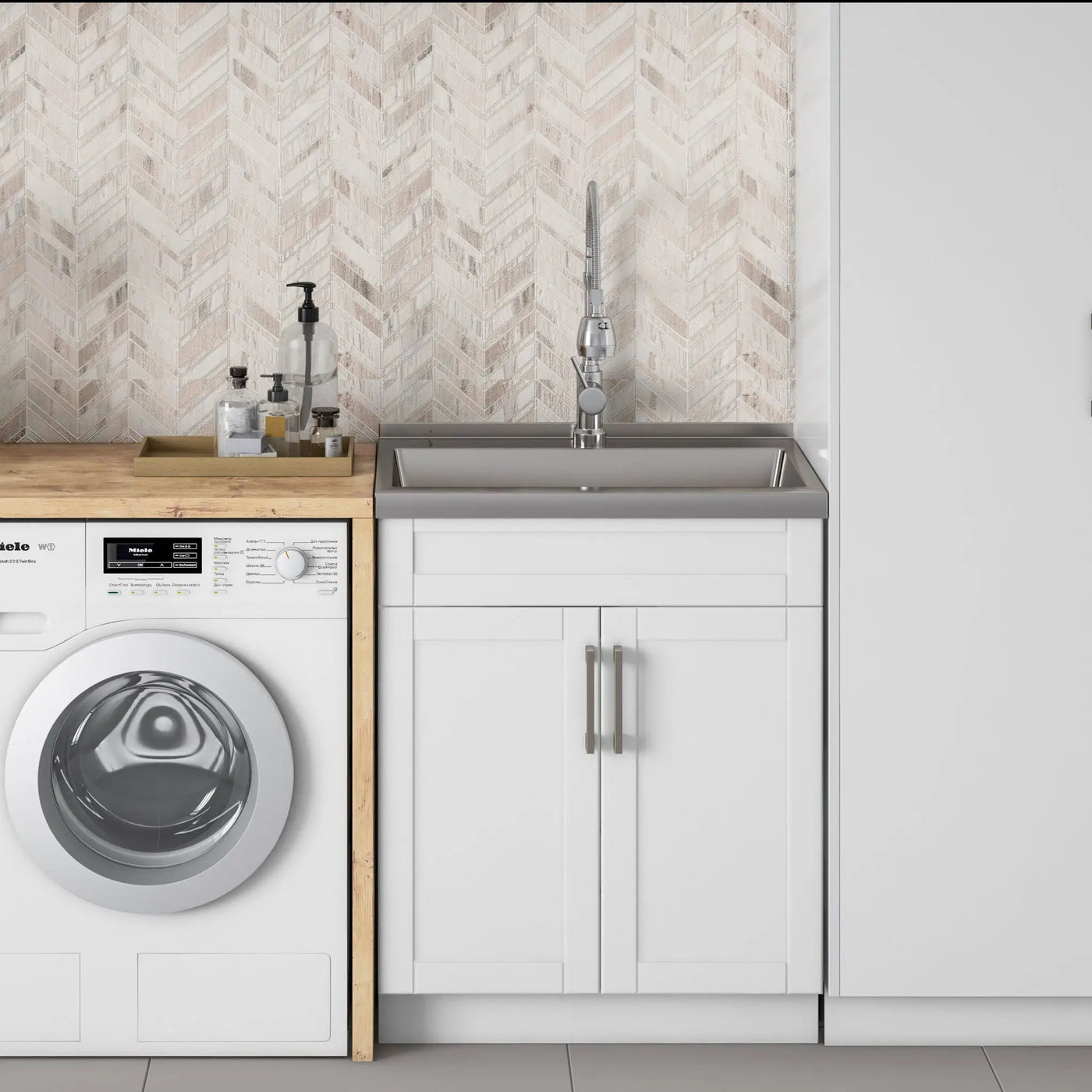 Hennessy - Deluxe Laundry Cabinet With Faucet And Stainless Steel Sink by HouseOfZazla