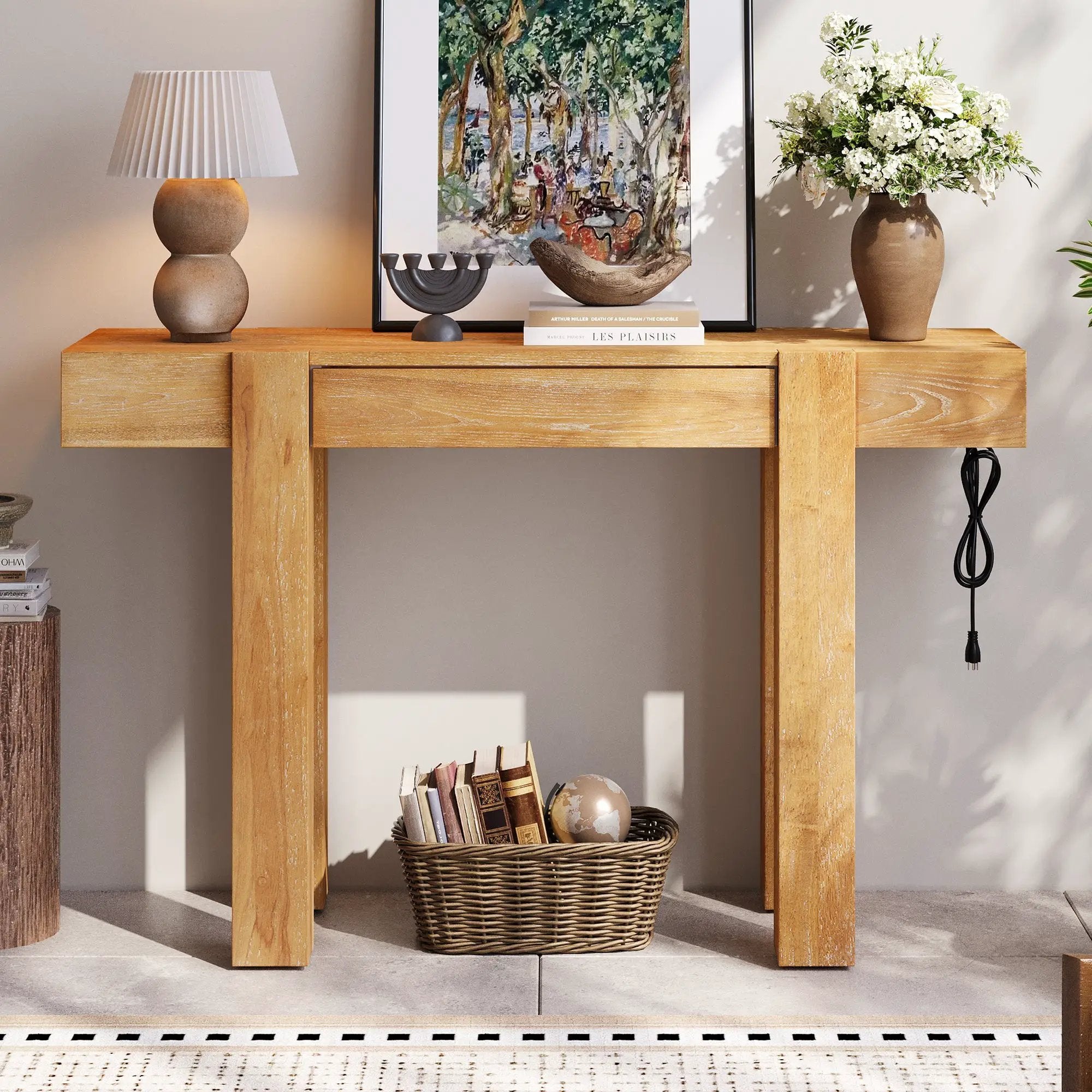 TREXM Rustic Minimalist Console Table with Hidden Drawer by HouseOfZazla