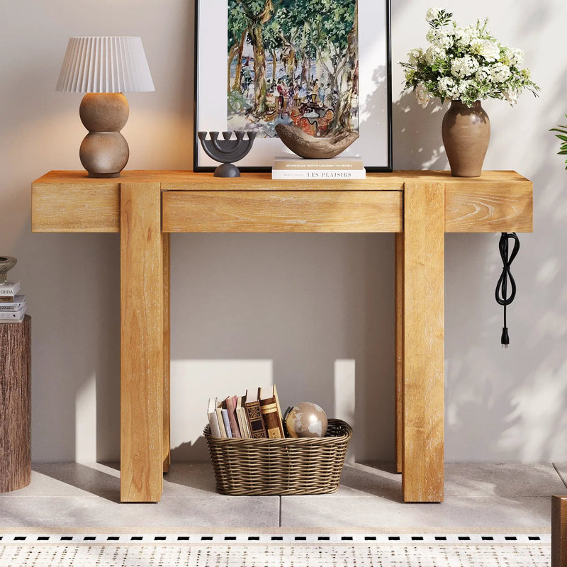 TREXM Rustic Minimalist Console Table with Hidden Drawer by HouseOfZazla