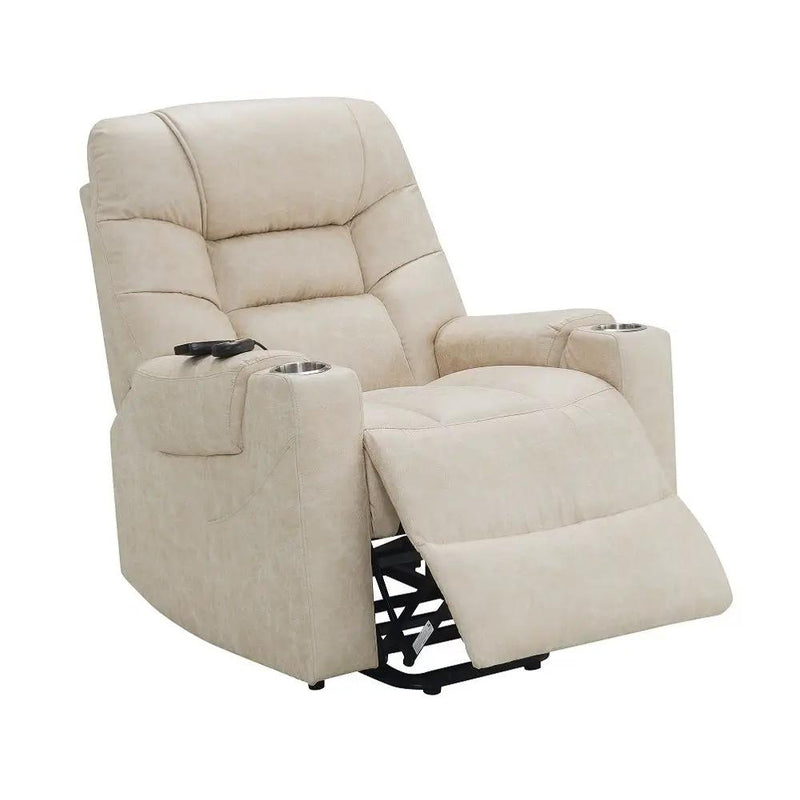 Nairi - Power Recliner With Lift, Heating & Massage - Ivory Polished Microfiber by Unique Piece Furniture