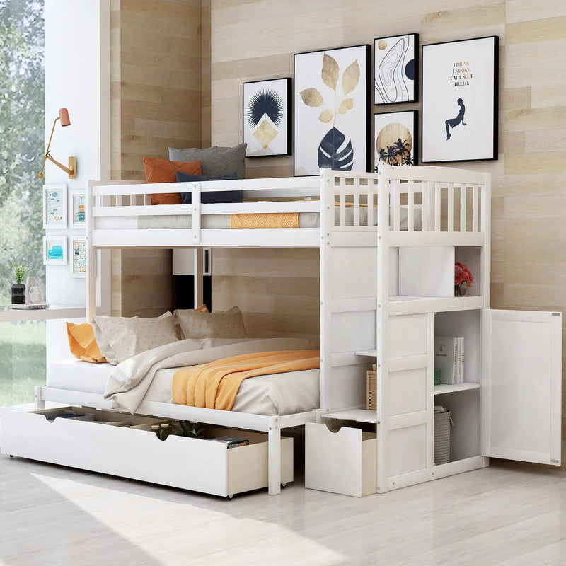 Bunk Bed, Convertible Bottom Bed, Storage Shelves And Drawers by Unique Piece Furniture