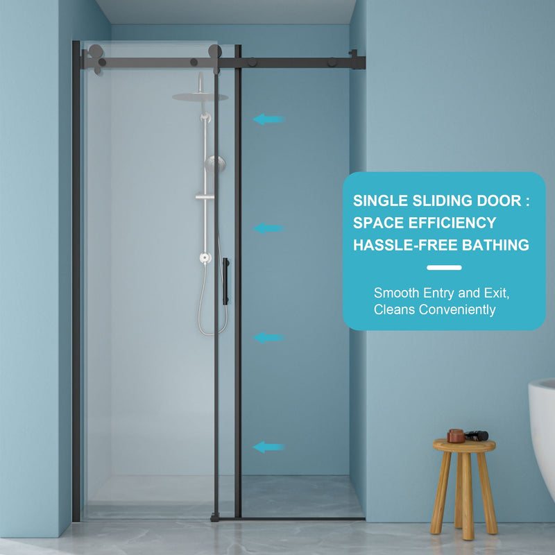 Modern Single Slide Shower Door, Tempered Glass, Stainless Steel Frame by HouseOfZazla