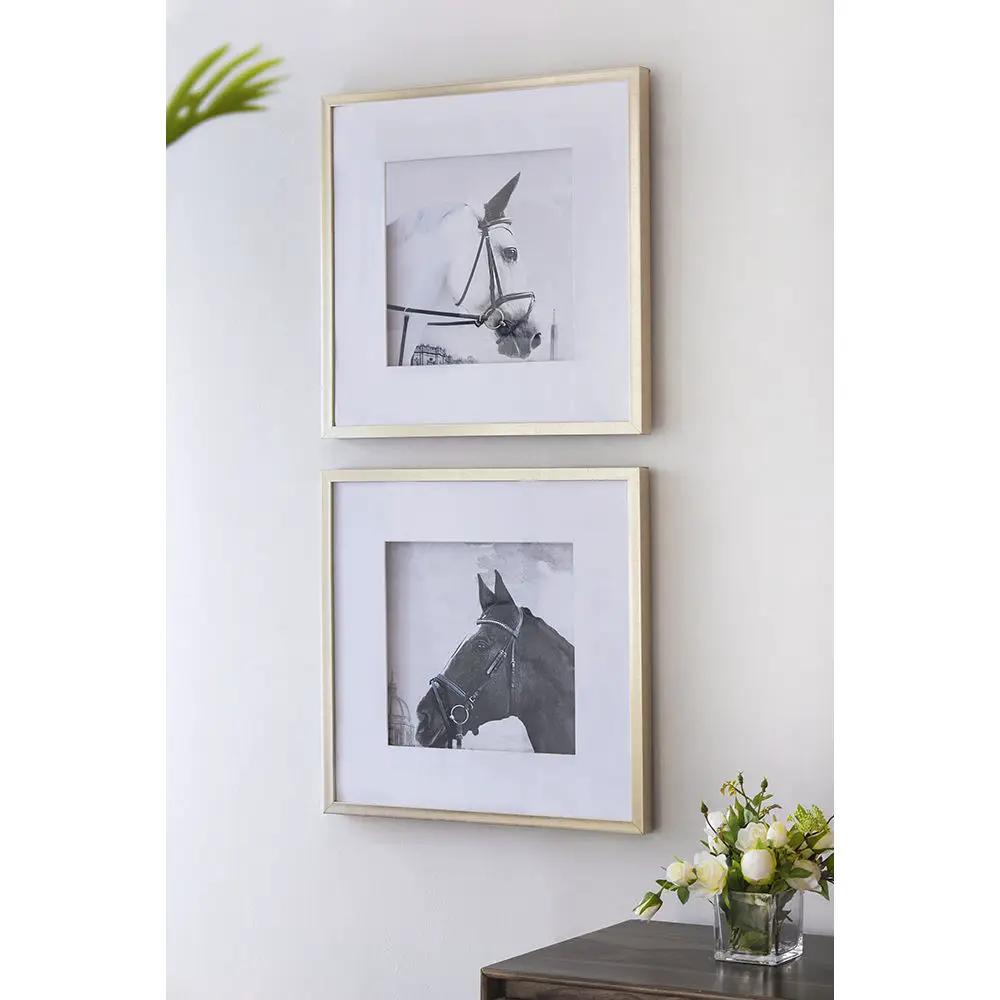 Wall Art Horse Animal Printing, Wall Decor Accent (Set of 2) - Golden / White by Unique Piece Furniture
