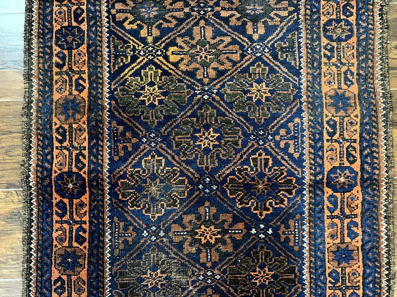 Small Antique Persian Rug 2.7 x 4.7, Handmade Wool Rug, Navy Blue, Balouch Rug, Tribal Rug by Jewel Rugs