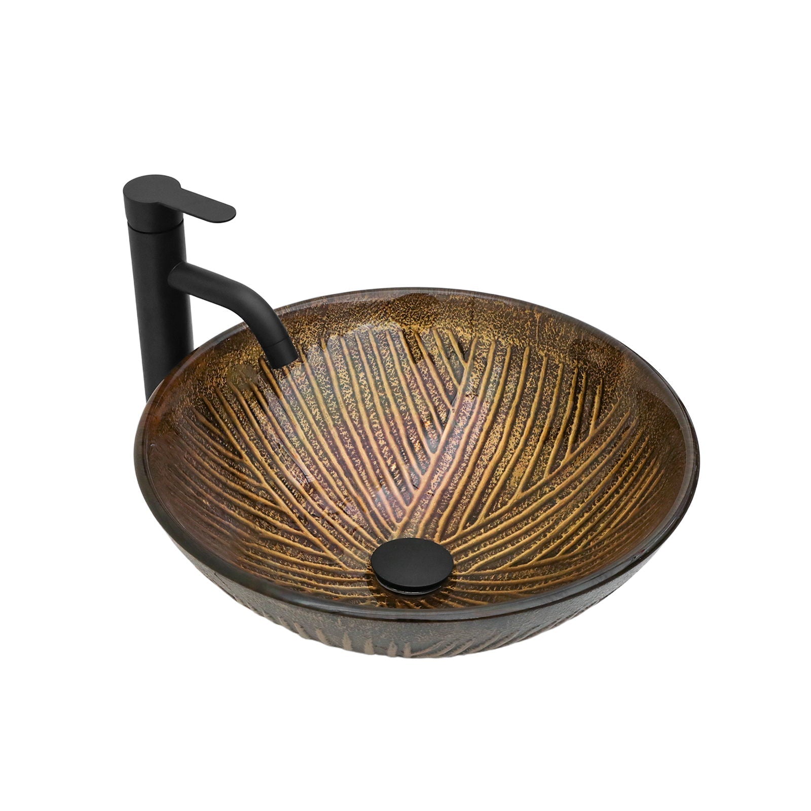 Feather Pattern Amber Vessel Sink With Pop Up Drain, Oval Bathroom Basin - Amber by HouseOfZazla