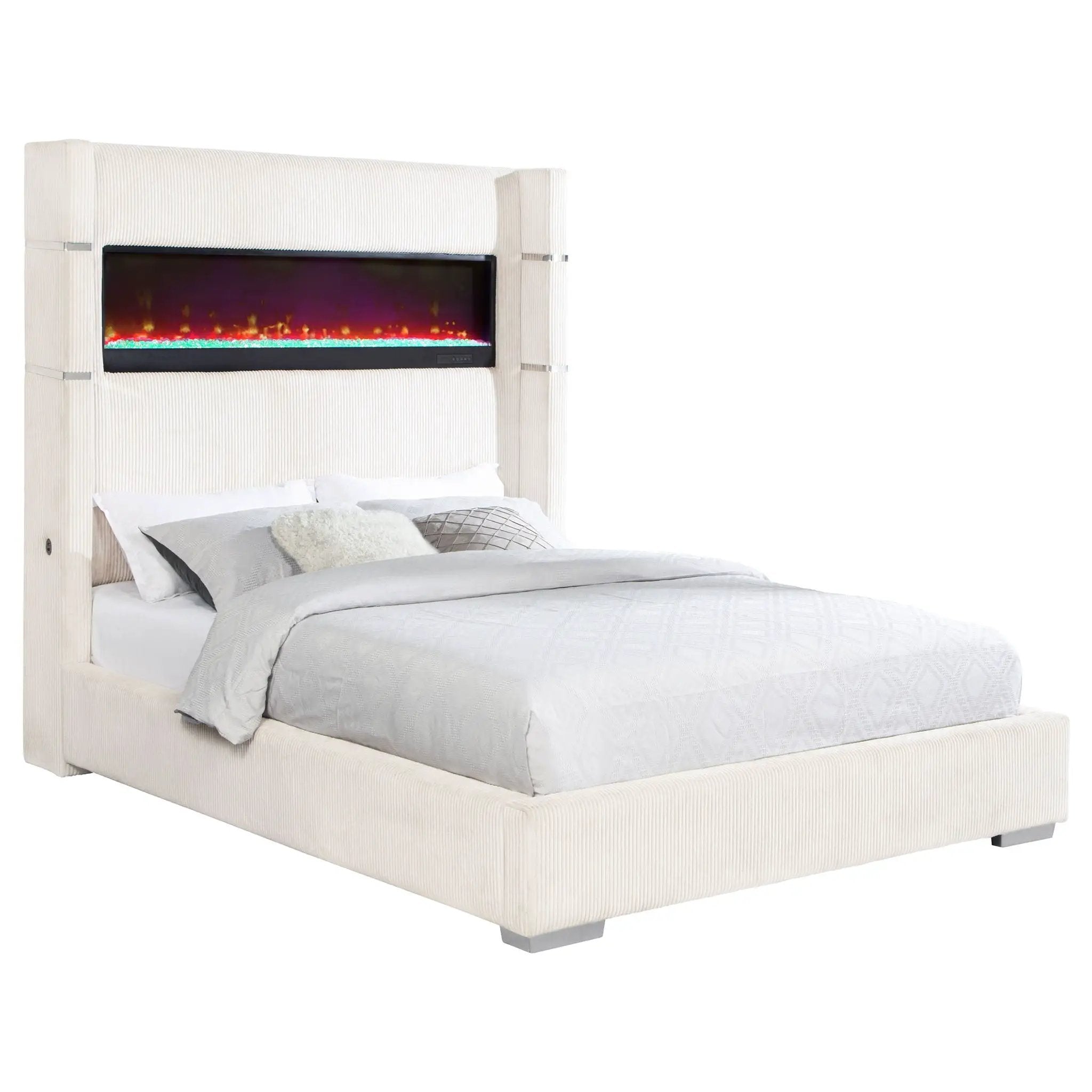 Tisdall Upholstered Queen Flame Visualizer Bed Cream by Unique Piece Furniture