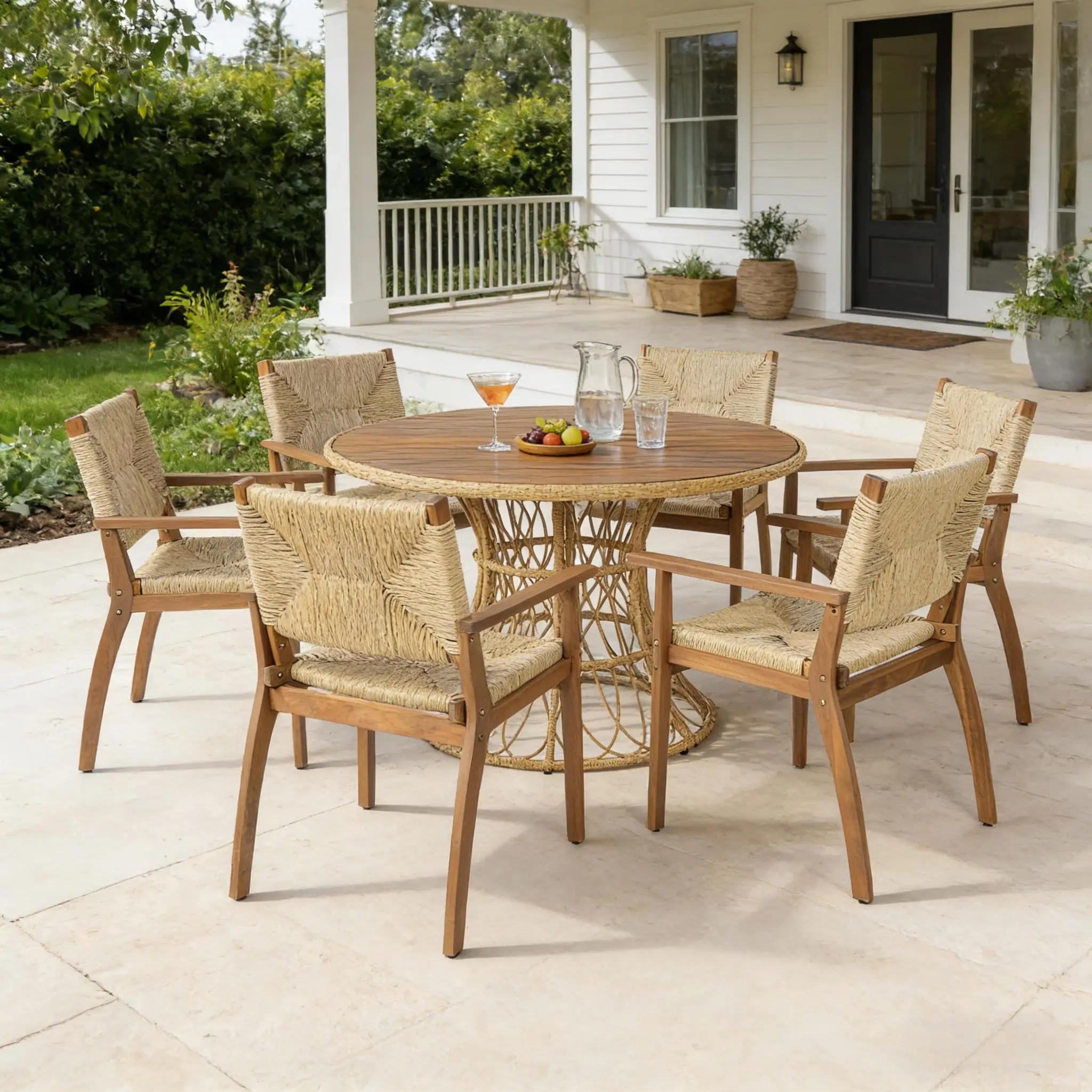 Durable Outdoor Dining Chair with Acacia Wood Frame and Wicker Seat by HouseOfZazla