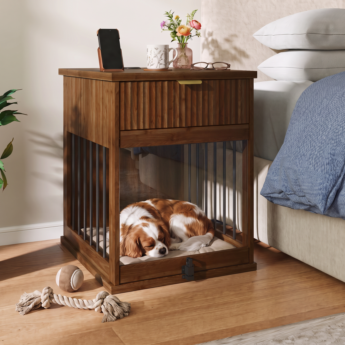 Dog Crate End Table with Charging Station and Storage by HouseOfZazla