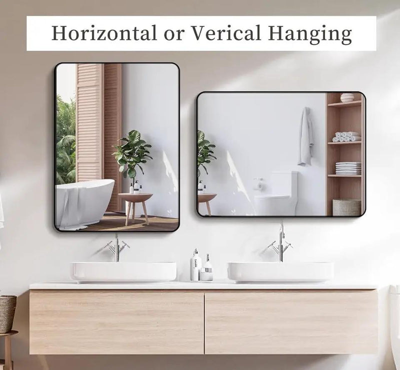 Open Box MZON 24x36 Inch Black Bathroom Mirror, Wall-Mounted Rectangle Vanity Mirror with Aluminum Alloy Frame, Anti-Rust, Modern Decor for Bathroom, by Selzalot