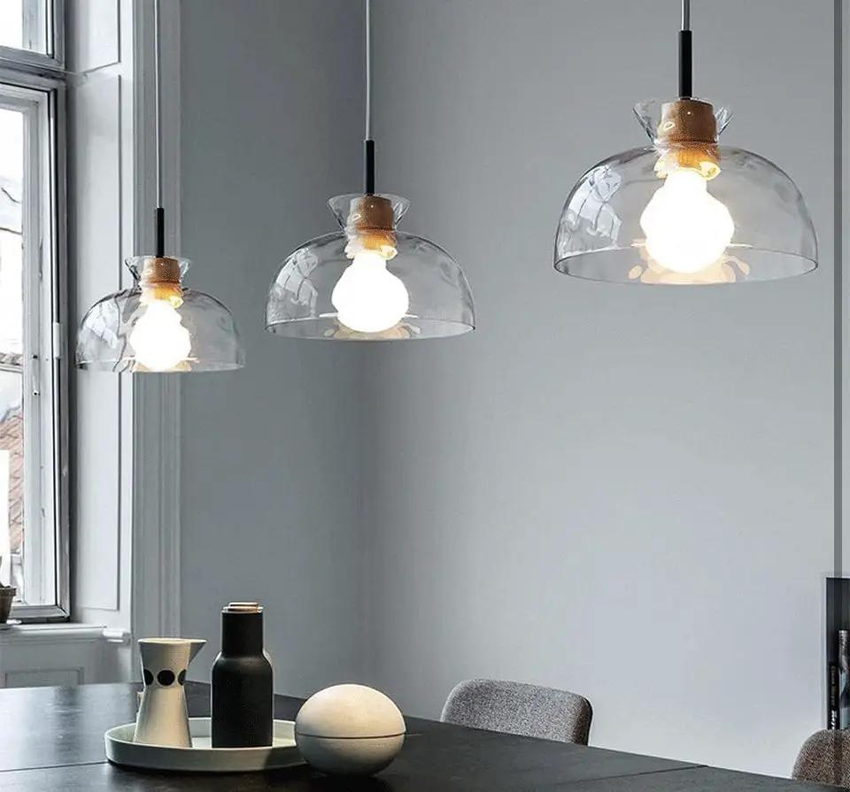Open Box LTBFDDC Farmhouse Small Pendant Lights Kitchen Island, Adjustable Height Hanging Ceiling Lamp Handblown Glass Dome Clear Hammered Shade For D by Selzalot