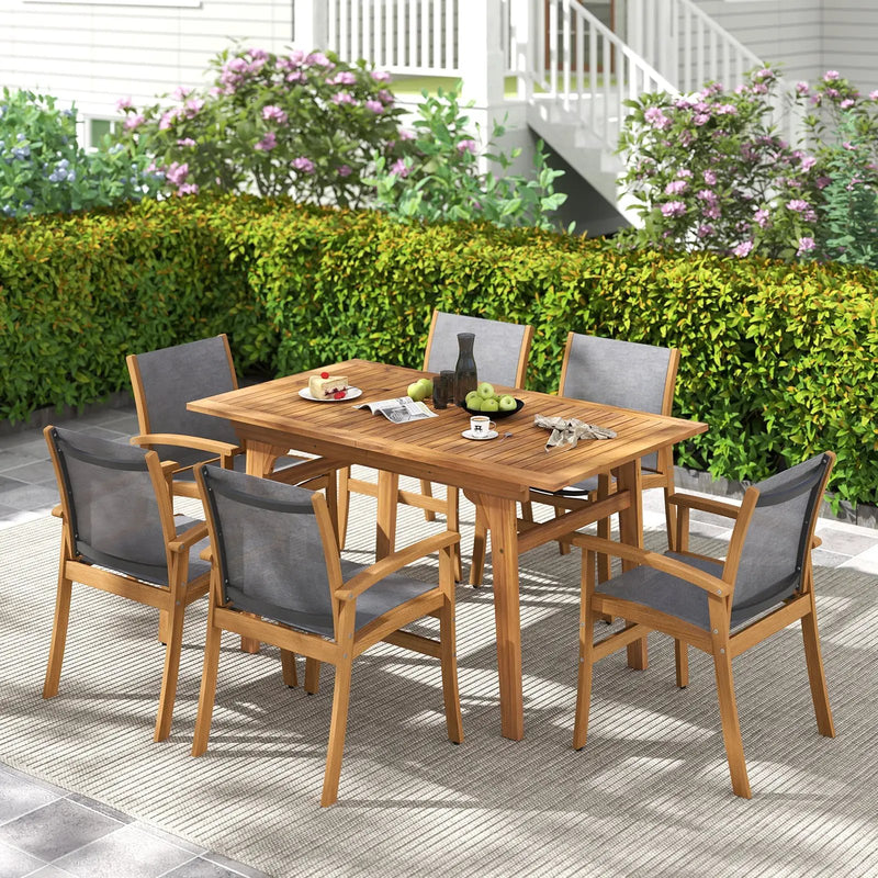 55 Inch Patio Dining Table Expandable for 6-8 People with Umbrella Hole by DirectDeals