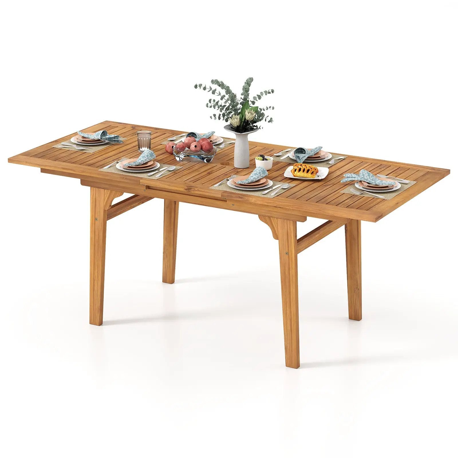 55 Inch Patio Dining Table Expandable for 6-8 People with Umbrella Hole by DirectDeals