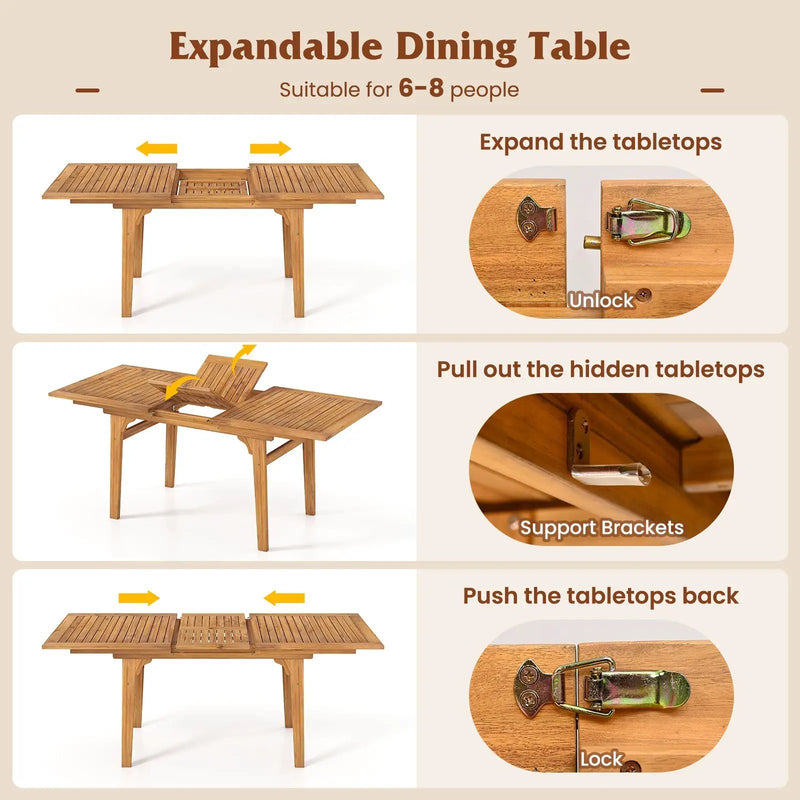55 Inch Patio Dining Table Expandable for 6-8 People with Umbrella Hole by DirectDeals