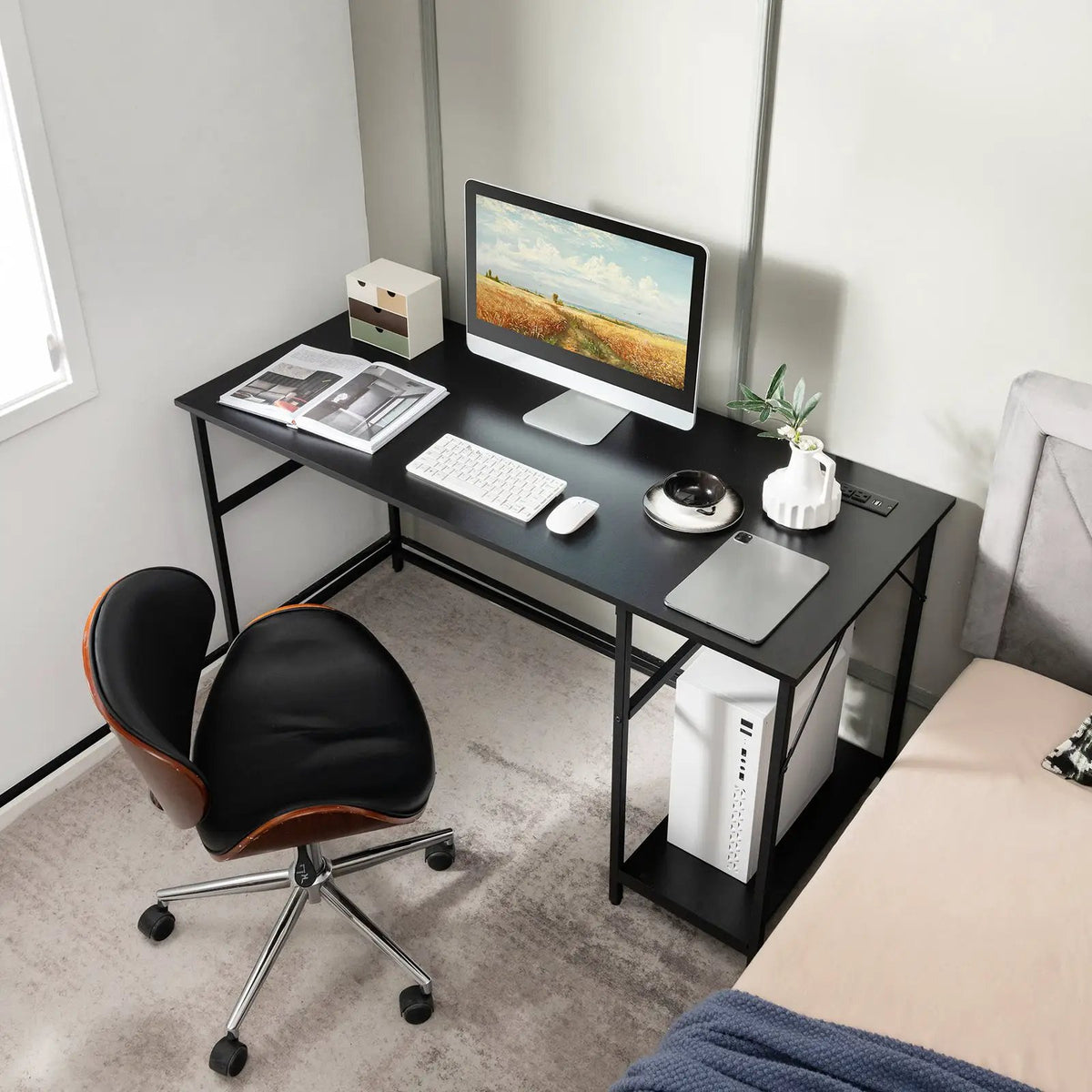 55 Inch Computer Desk with 4 Power Outlets and CPU Stand, photo 15 of 16