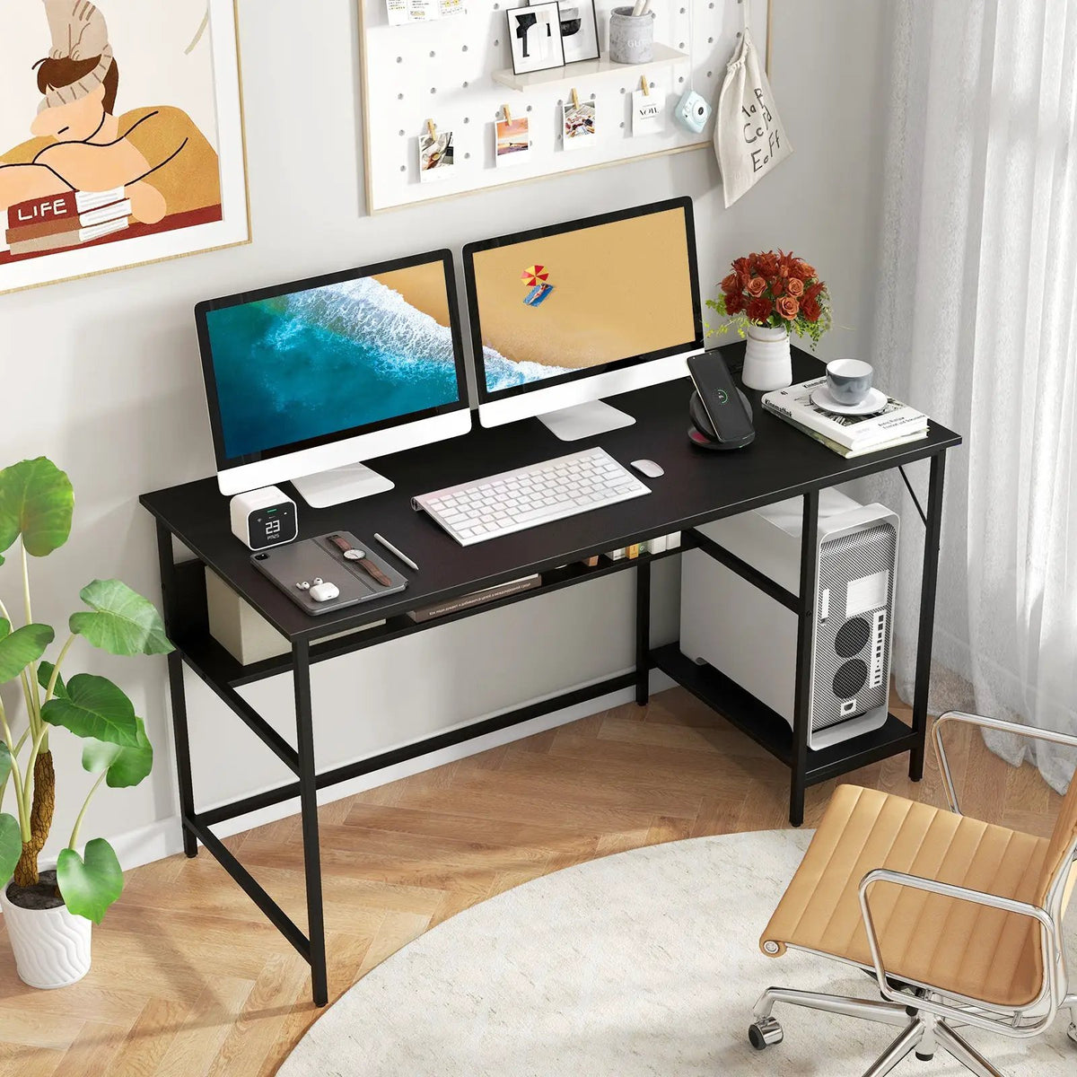 55 Inch Computer Desk with 4 Power Outlets and CPU Stand, photo 13 of 16