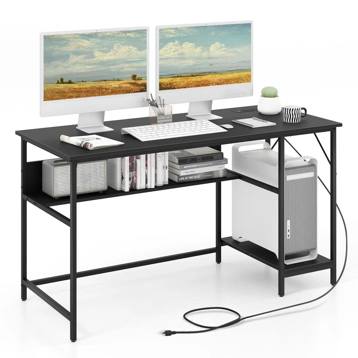 55 Inch Computer Desk with 4 Power Outlets and CPU Stand, photo 9 of 16
