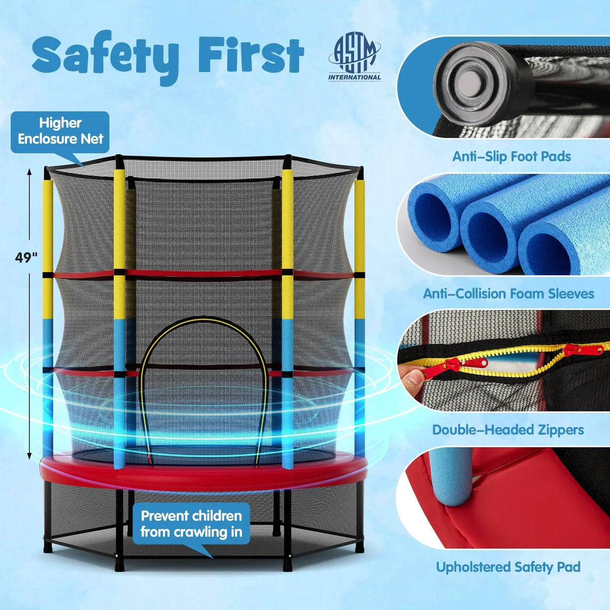 55 Inch Mini Trampoline for Kids with Safety Enclosure Net for Indoor Outdoor, photo 7 of 9