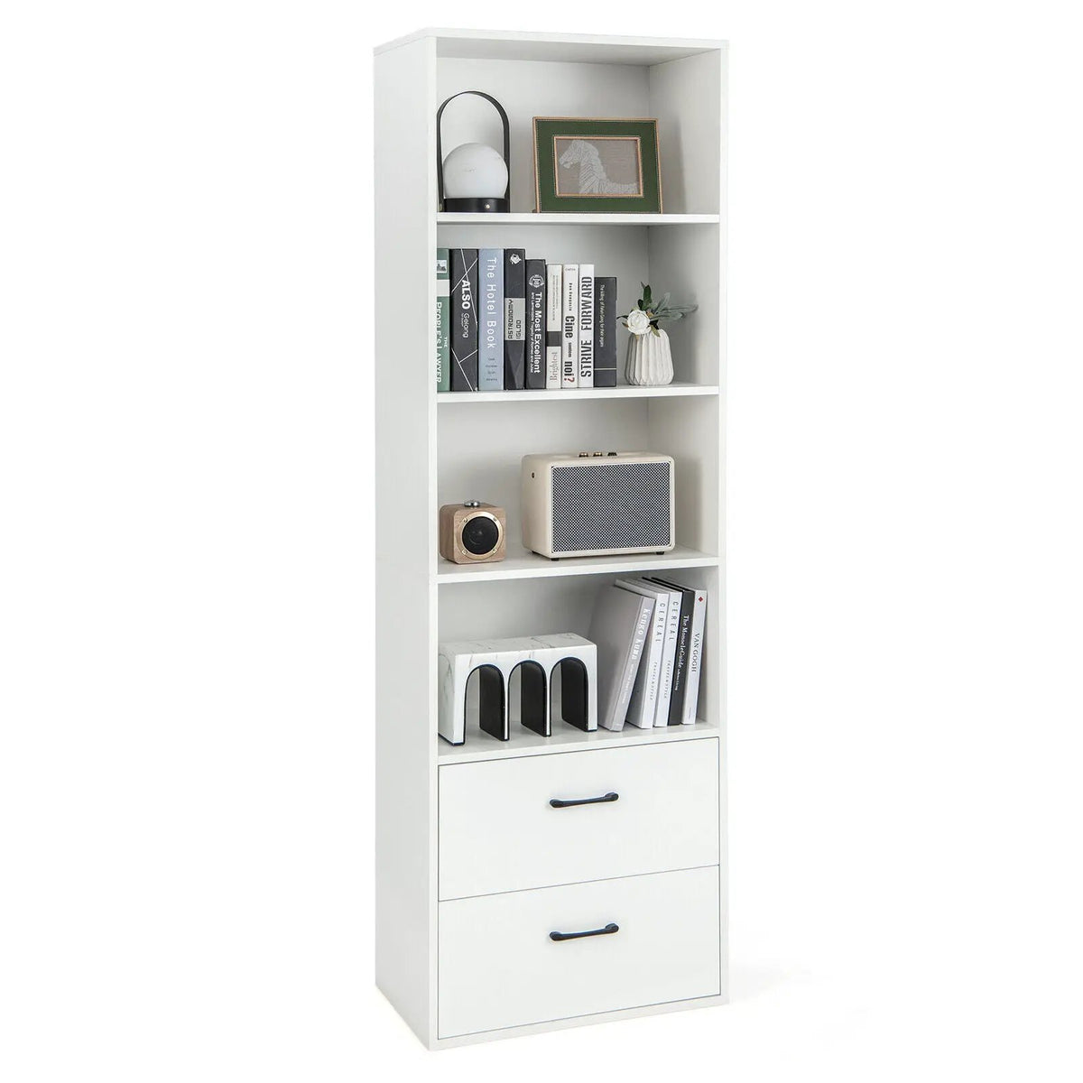 6-Tier Tall Freestanding Bookshelf with 4 Open Shelves and 2 Drawers, photo 3 of 9