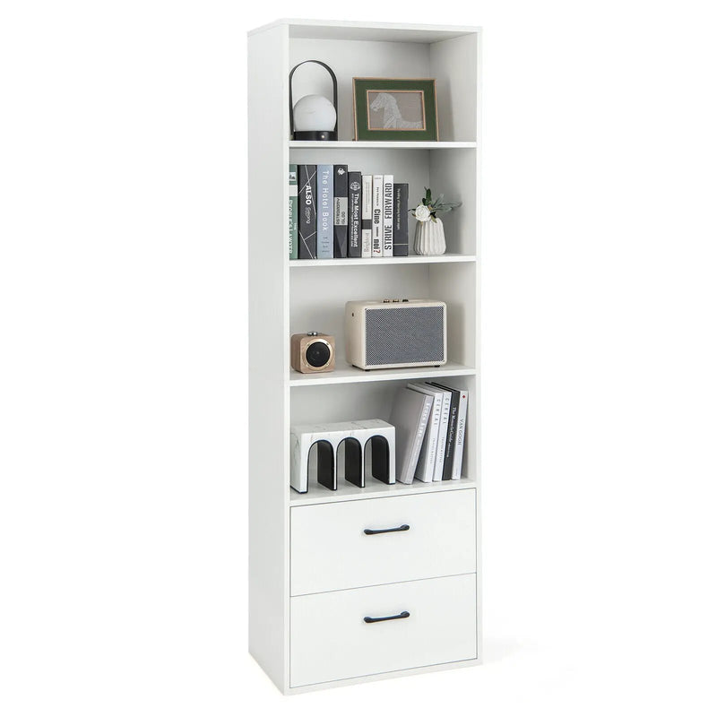 6-Tier Tall Freestanding Bookshelf with 4 Open Shelves and 2 Drawers by DirectDeals