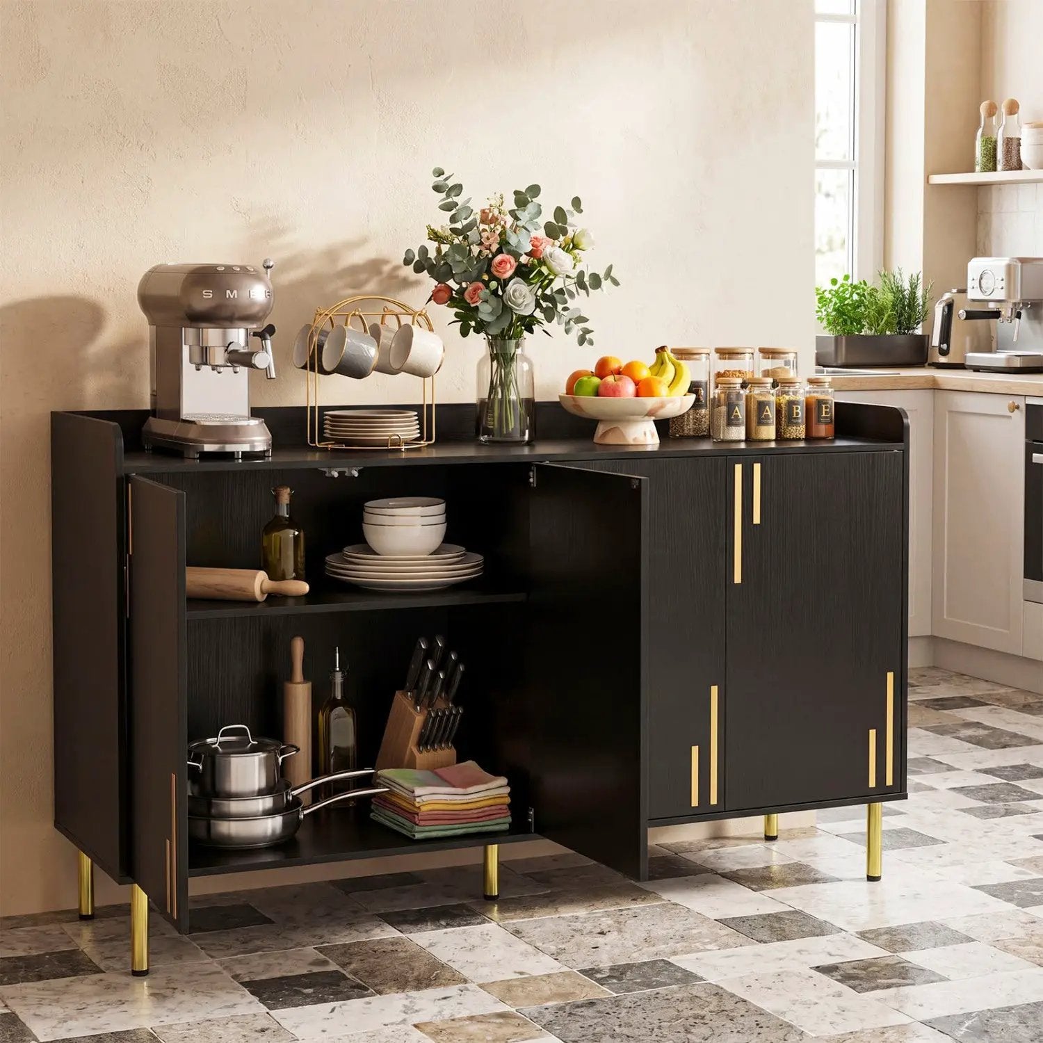 55" Buffet Cabinet with 4 Doors and Metal Legs by DirectDeals