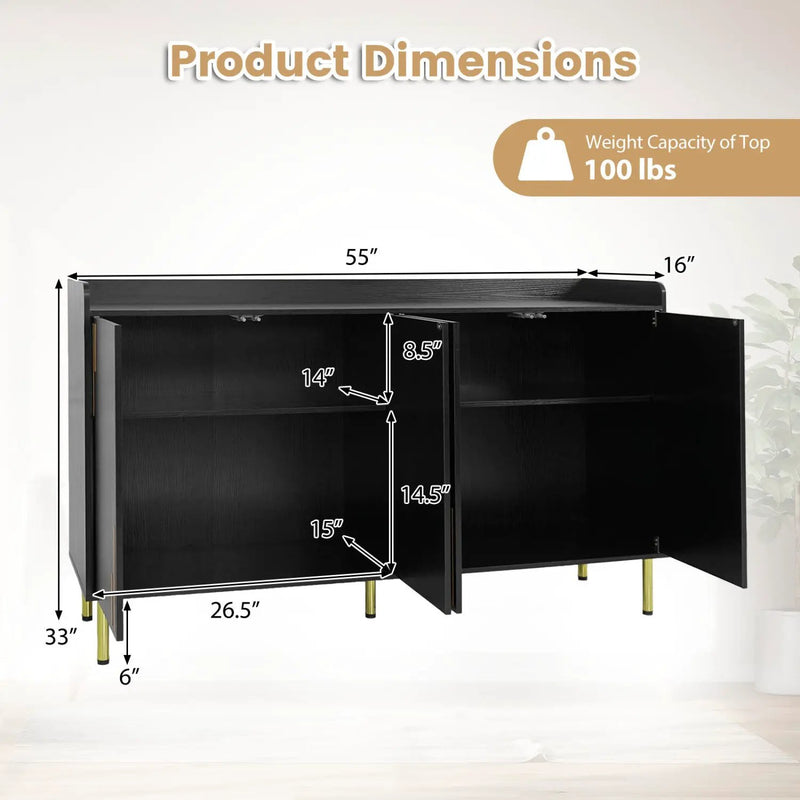 55" Buffet Cabinet with 4 Doors and Metal Legs by DirectDeals