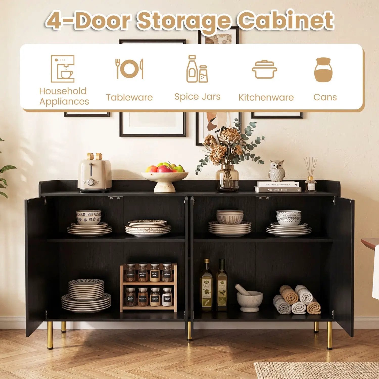 55" Buffet Cabinet with 4 Doors and Metal Legs by DirectDeals